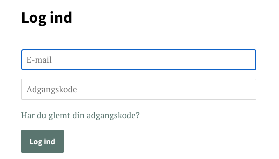 En loginskærm til kunder i En webshop, der viser formularfelterne Mail og Adgangskode。Feltet Mail er angivet med blåt。