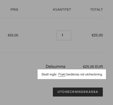 Skatteinformation på varukorgssidan