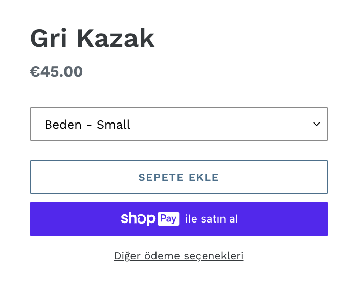 Dinamik ödeme düğmelerini gösteren iki örnek ürün sayfası. Bir sayfada Hemen satın al metninin bulunduğu bir markasız düğme gösterilir. Diğer sayfada, PayPal ile satın al metninin bulunduğu bir markalı düğme gösterilir.