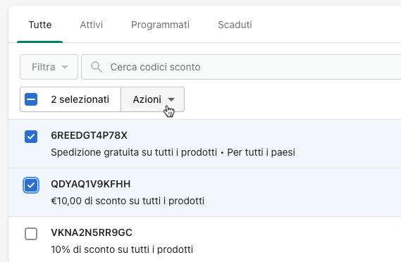 Seleziona più sconti