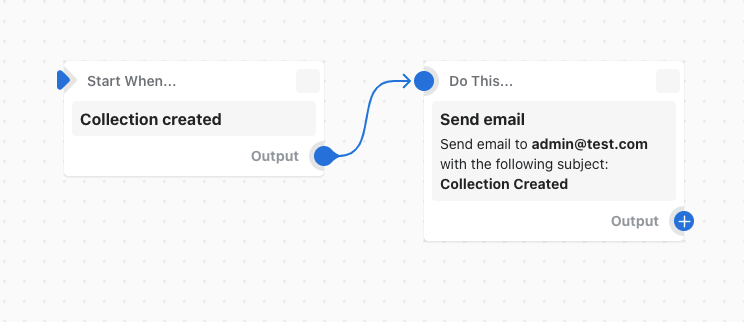 Example of a workflow that sends an email when a collection is created