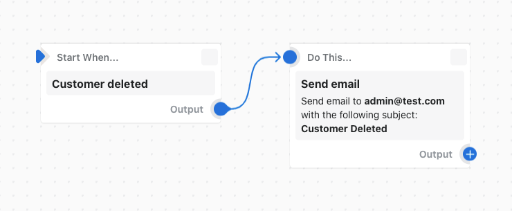 Ejemplo de un flujo de trabajo que envía un correo electrónico cuando se elimina un perfil de cliente