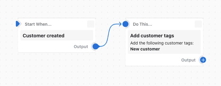 Example of a workflow that adds a customer tag when a customer profile is created