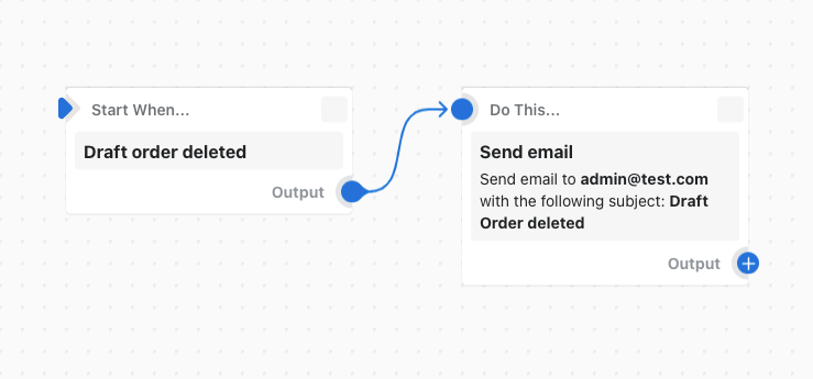 Example of a workflow that sends an email when a draft order is deleted