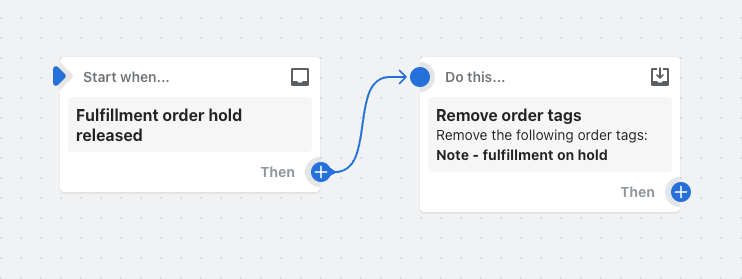 Voorbeeld van een workflow die een tag verwijdert wanneer een fulfilmentbestelling is vrijgegeven