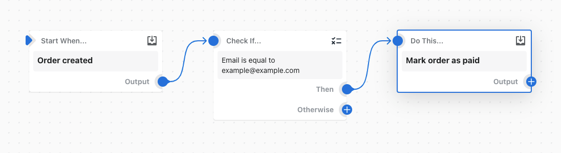 Exemple de flux de travail qui marque une commande comme payée lorsqu’elle est passée par un client à partir d’une adresse e-mail spécifique