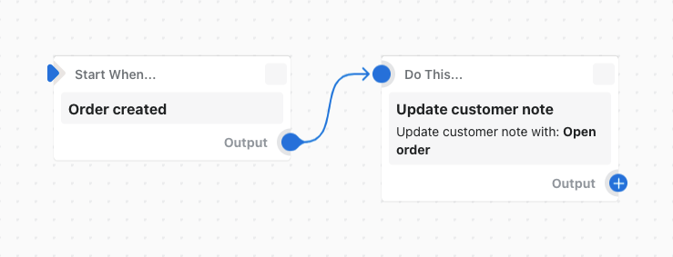 Przykład procesu workflow polegającego na aktualizacji uwagi klienta po utworzeniu zamówienia