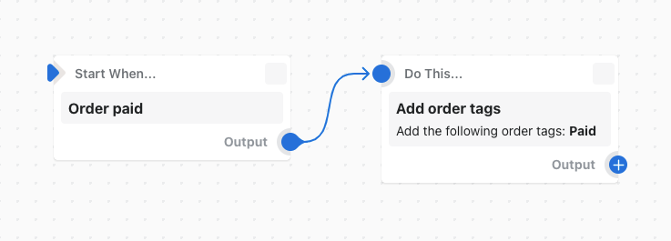ตัวอย่างของขั้นตอนการทำงานที่จะเพิ่มแท็กไปยังคำสั่งซื้อเมื่อมีการชําระเงินแล้ว