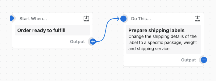 Beispiel für einen Workflow, der Versandetiketten für Bestellungen vorbereitet, die zur Ausführung bereit sind