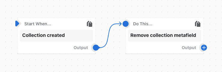 Exemplo de um fluxo de trabalho que remove um metacampo de coleção quando uma coleção é criada