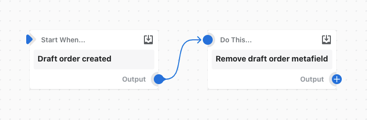 Example of a workflow that removes a draft order metafield when a draft order is created