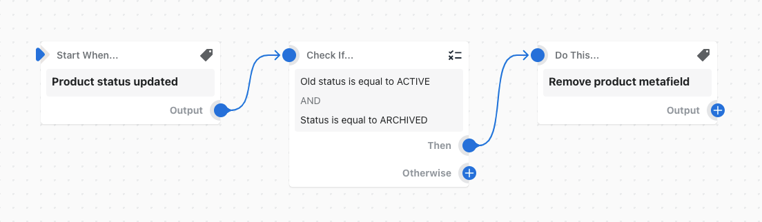 Example of a workflow that removes a product metafield when a product is archived