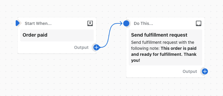 Example of a workflow that sends a fulfillment request when an order is paid