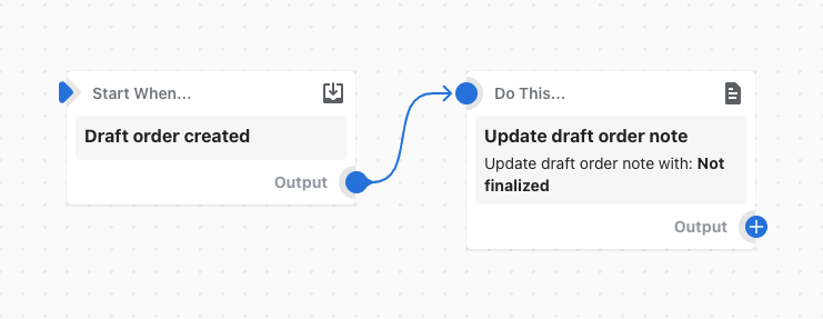 Voorbeeld van een workflow die een opmerking toevoegt aan een conceptbestelling wanneer deze wordt aangemaakt