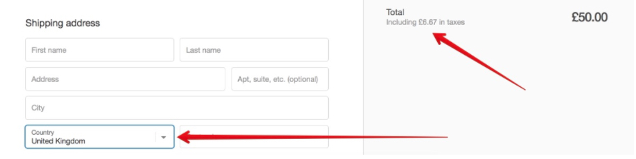 Cart with tax applied