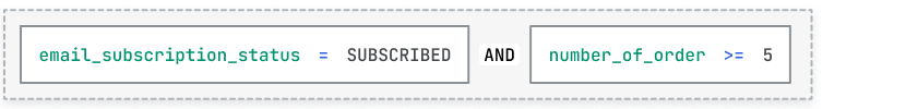 A customer segment with two filters joined by the AND connector