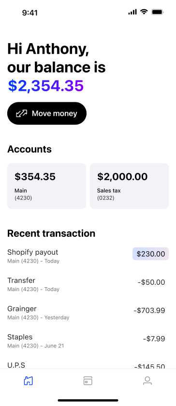 Shopify Balance mobile app example