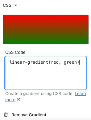 CSS-Code des Farbverlaufs in Theme-Editor