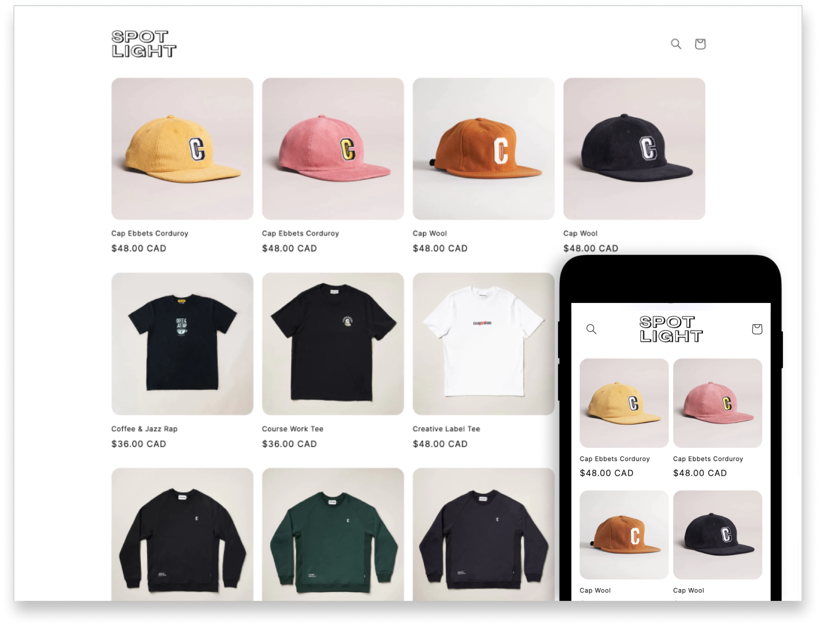 Beispiel-Onlineshop mit dem Theme