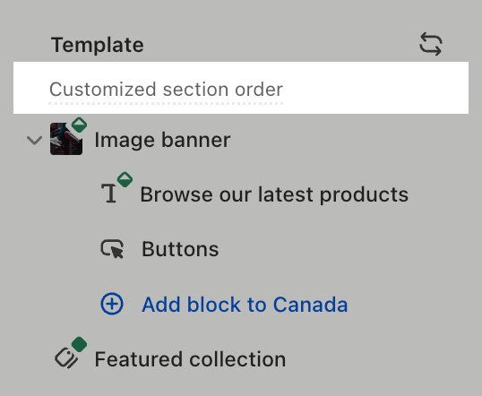 Example of customized section order text that displays because the default section order was overriden.