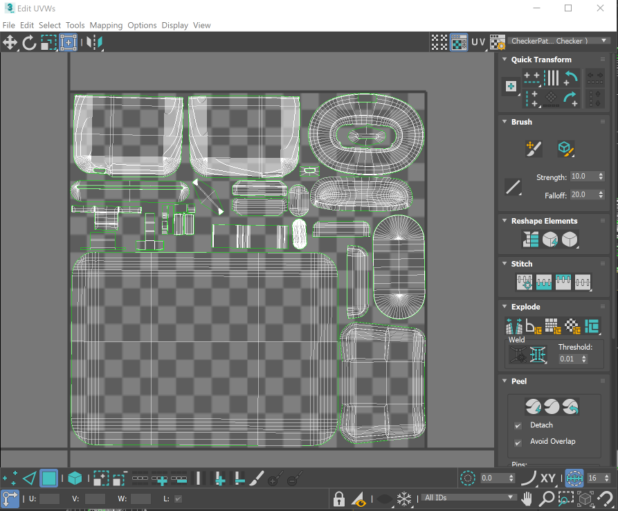 Use the Edit UVWs editor to lay out the UVs between 0 and 1 on the X and Y axes.