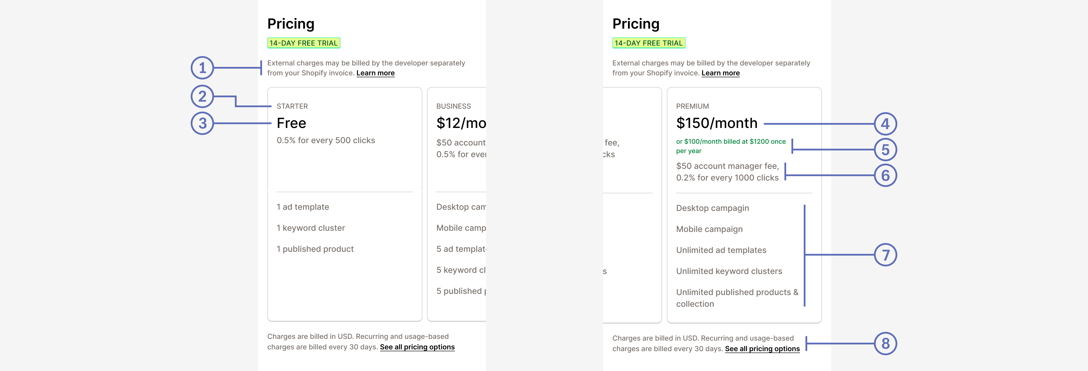 A mobile view of pricing details in an app listing