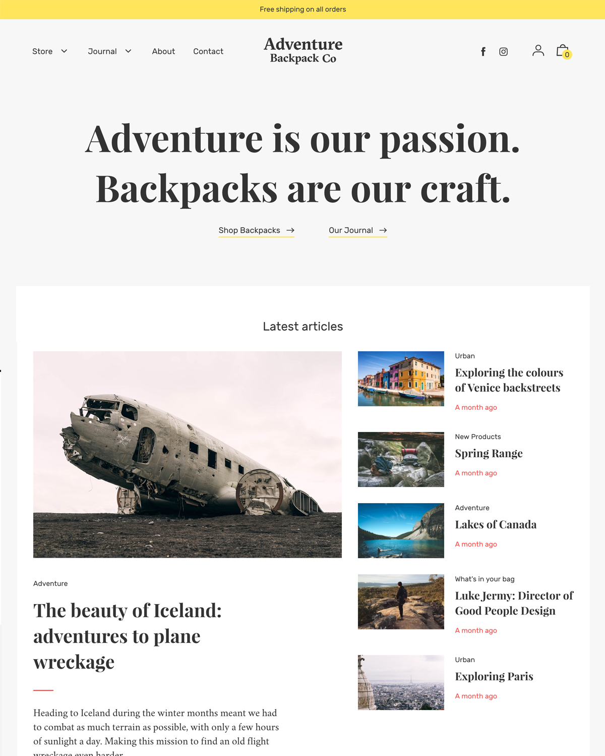Anteprima in versione desktop di Editorial nello stile “Adventure”